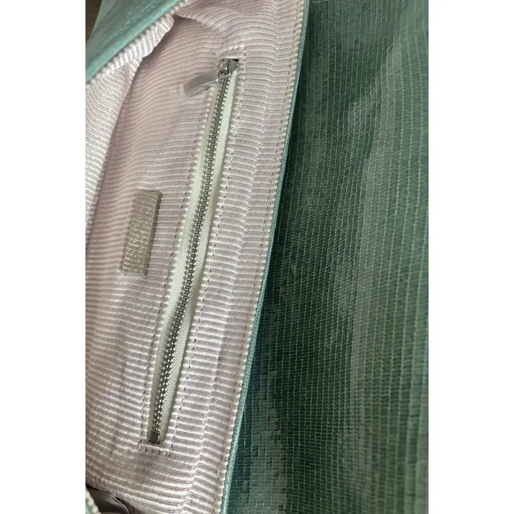Lauren Merkin Large Caroline Lizard Pleated Leather Clutch Envelope Bag Green